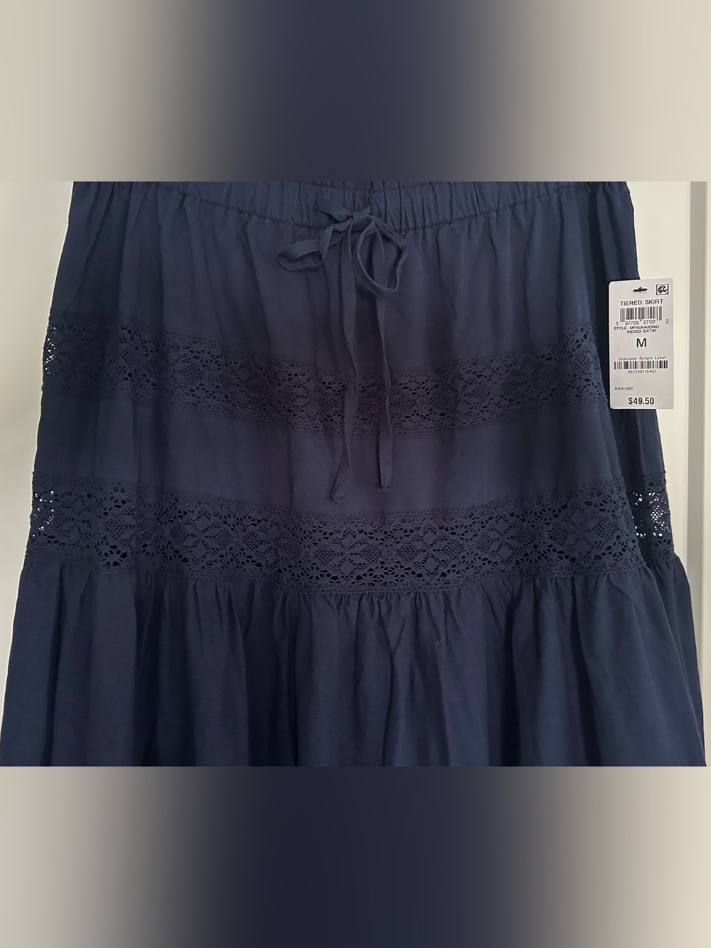 NWT And Now This Boho Tie-Waist Lace Inset Navy Maxi Skirt-Medium - Picture 4 of 10